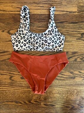 SHEIN Leopard Print Top with Rust Red Bikini Bottom